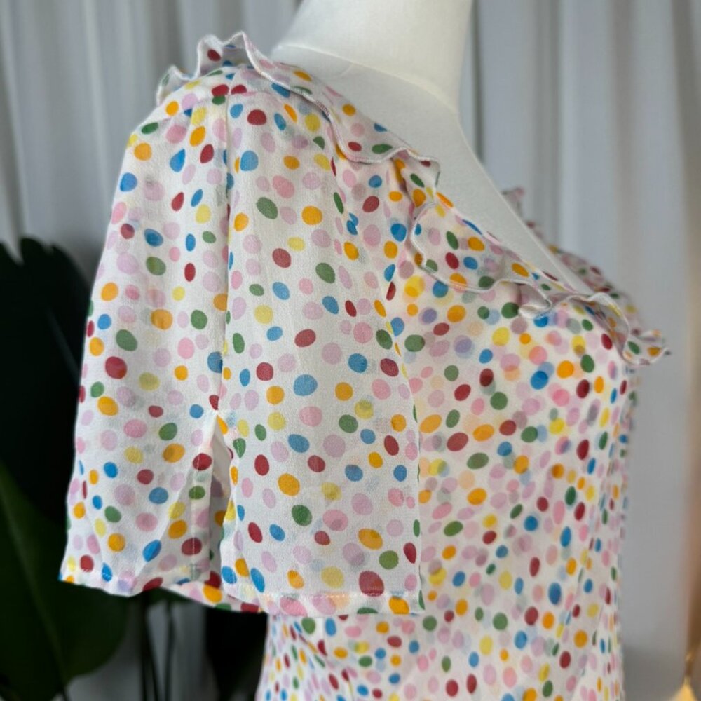 Vintage Y2K 100% Silk Polka Dot Midi Bias-Cut Princess Seam Dress size 10 - Picture 5 of 10